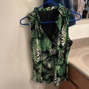 White House Black Market Green Leaf Print Blouse